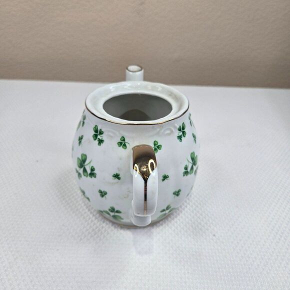 Vintage Lefton Teapot Musical Irish Shamrock St Patricks Day Music Box Japan - Picture 3 of 6